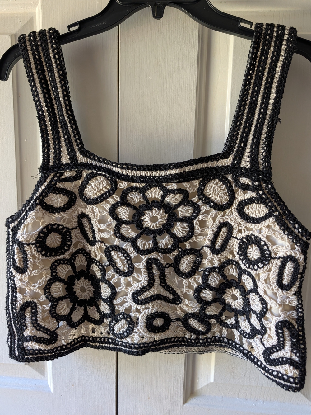 Rebellion Black & Cream Crochet Floral Crop Top